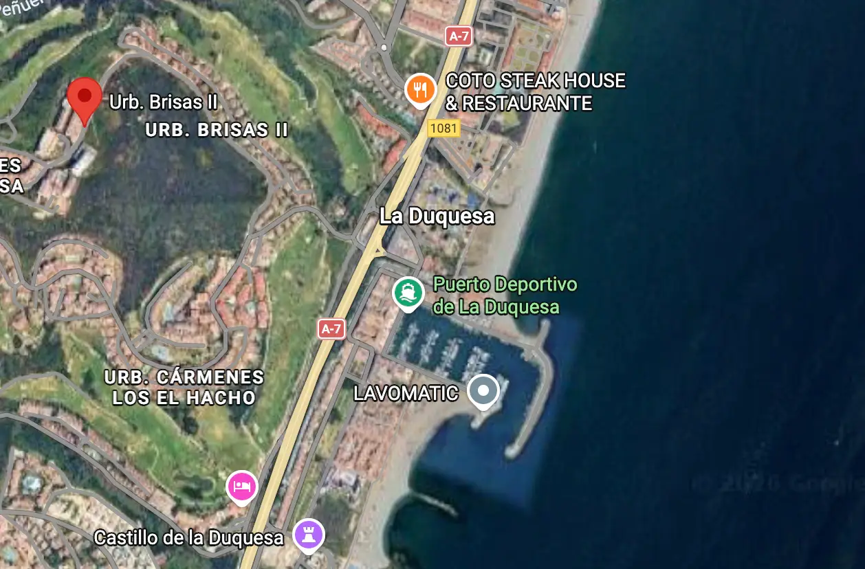 General location card for Urbanización las Brisas II, El Hacho, Manilva, linking directly to the map.